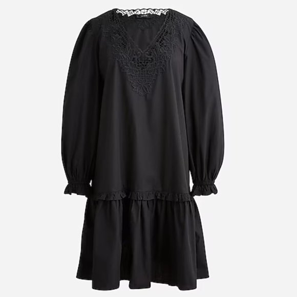 J.CCrew V-neck mini dress with eyelet trim-black-BK971 - Picture 1 of 3